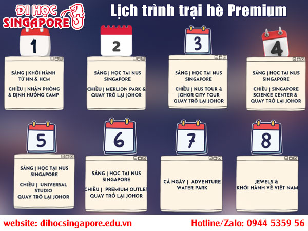 Lịch trình trại hè Johor Singapore Premium Camp